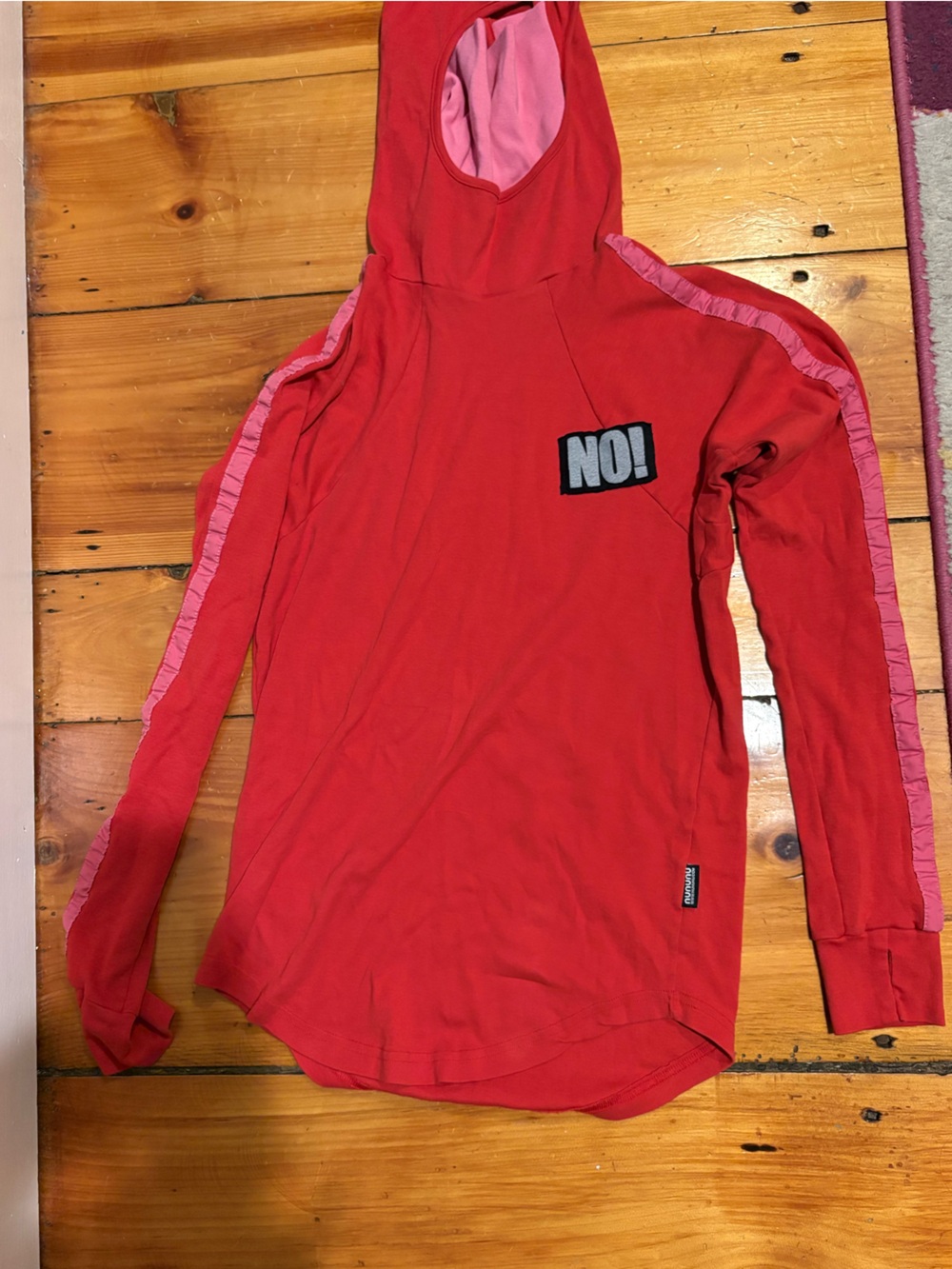 nununu Red Hoodie with Pink Lining